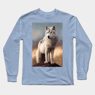 Arctic Gray Wolf-Oil paint Long Sleeve T-Shirt